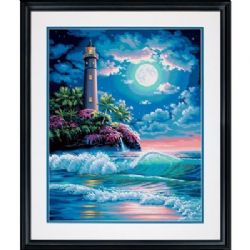 PEINTURE À NUMÉROS - PHARE AU CLAIR DE LUNE 20X16 (GRANDE)